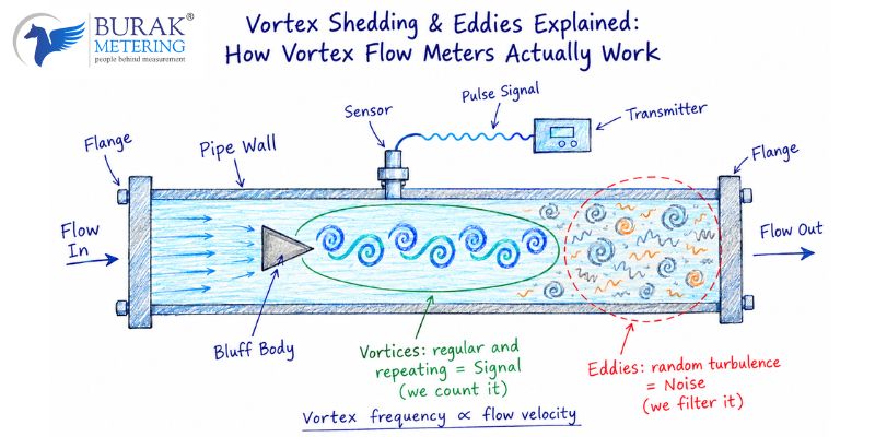 How vortex flow meters work: vortex shedding vs eddies explained