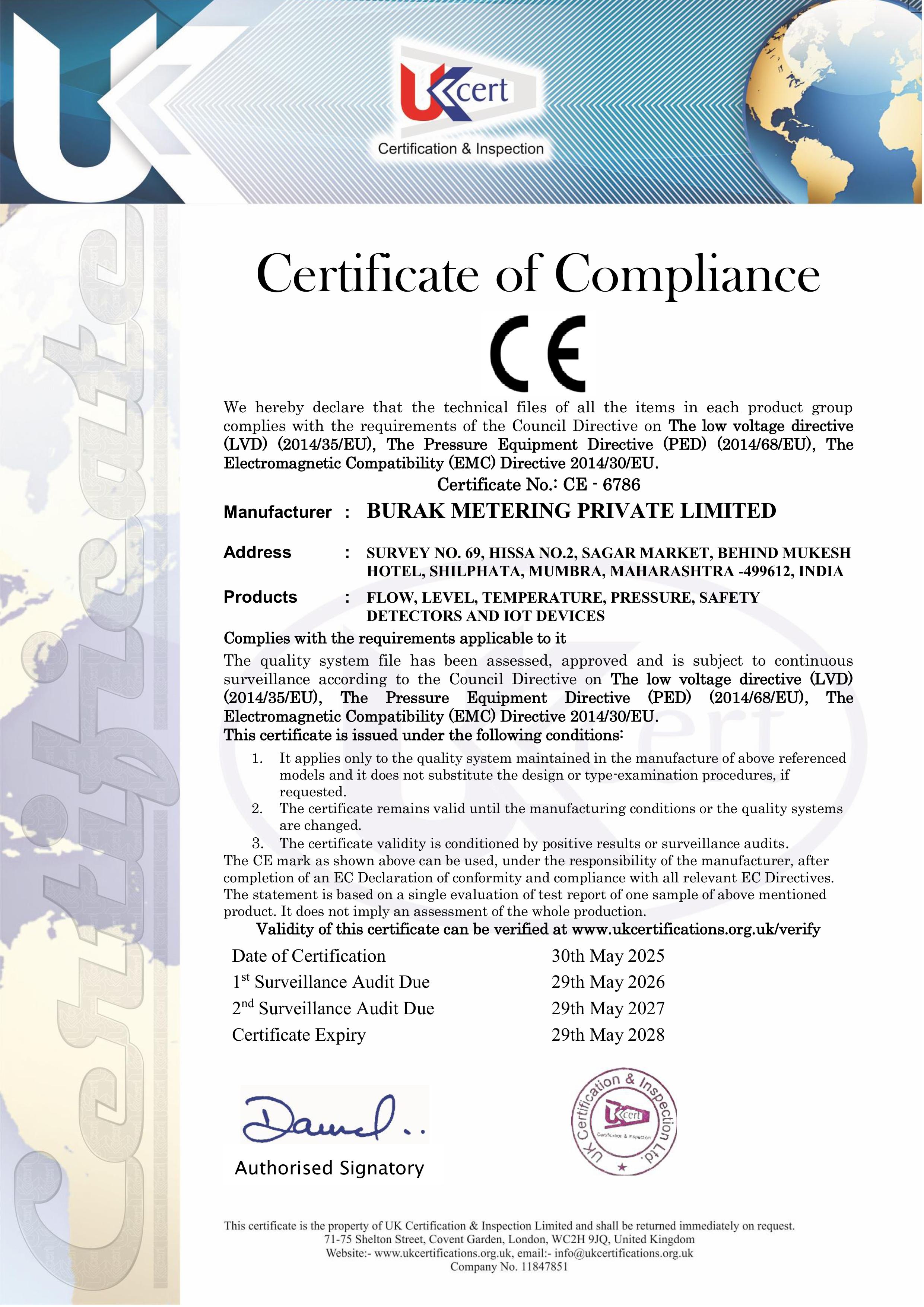 CE - Certificate of Compliance